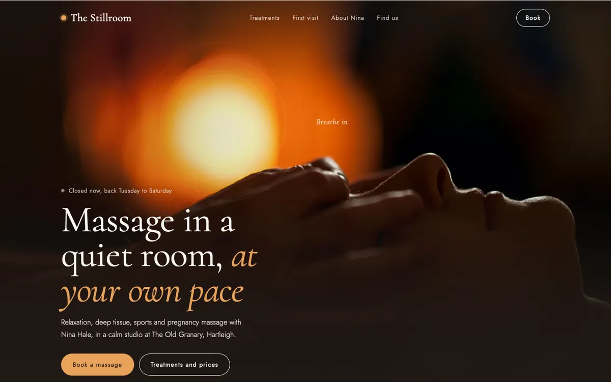 The home page of the The Stillroom website