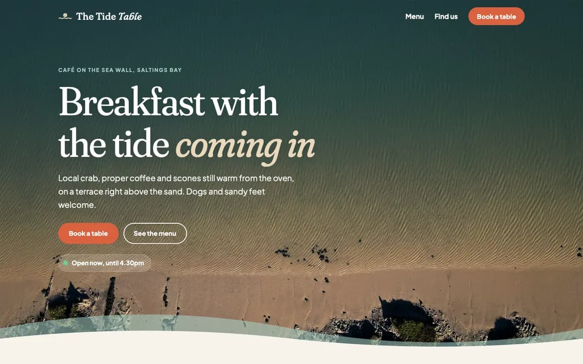 The home page of the The Tide Table website